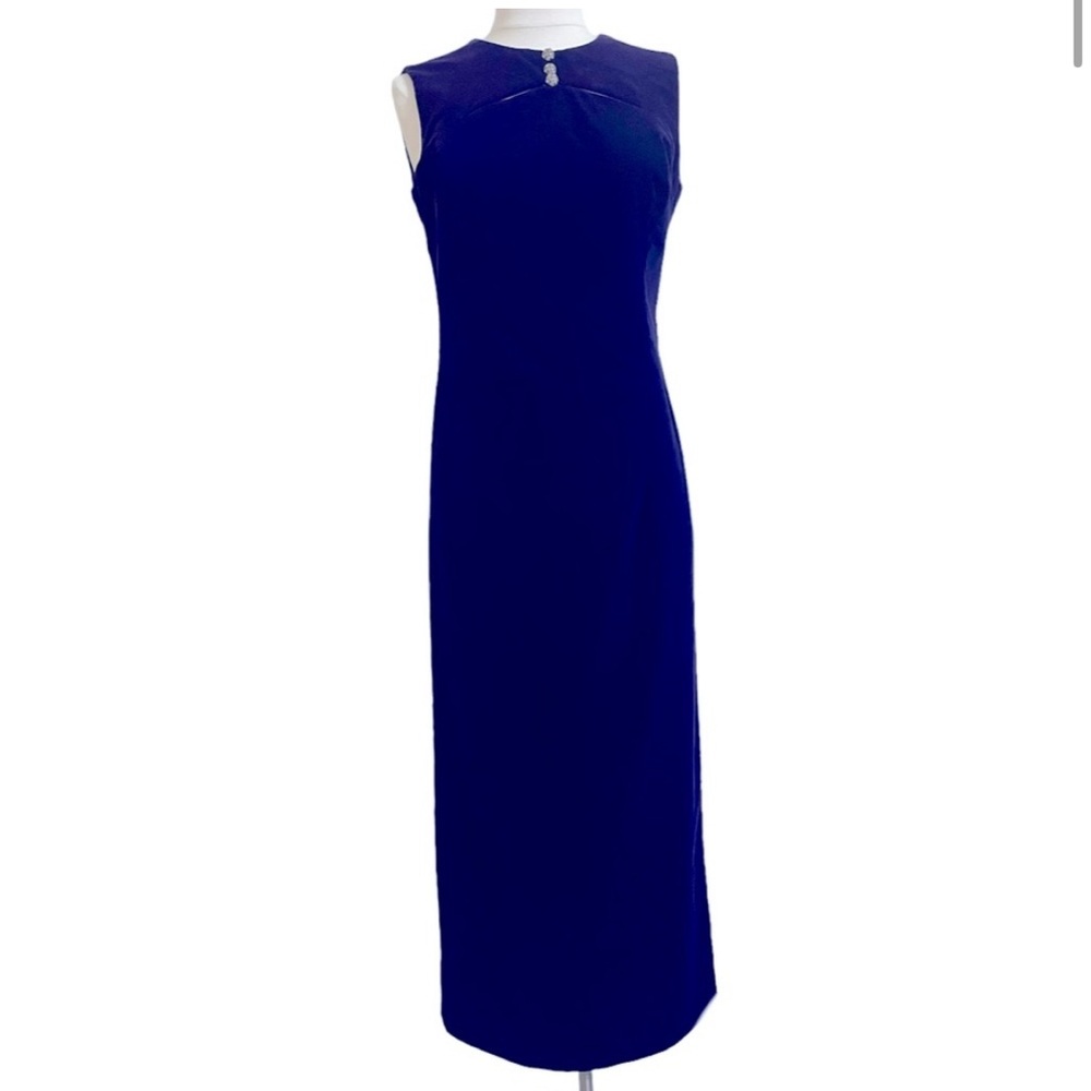 LIZ CLAIBORNE Womens Purple Velvet Sheath Maxi Dress Rhinestone Buttons Size 4